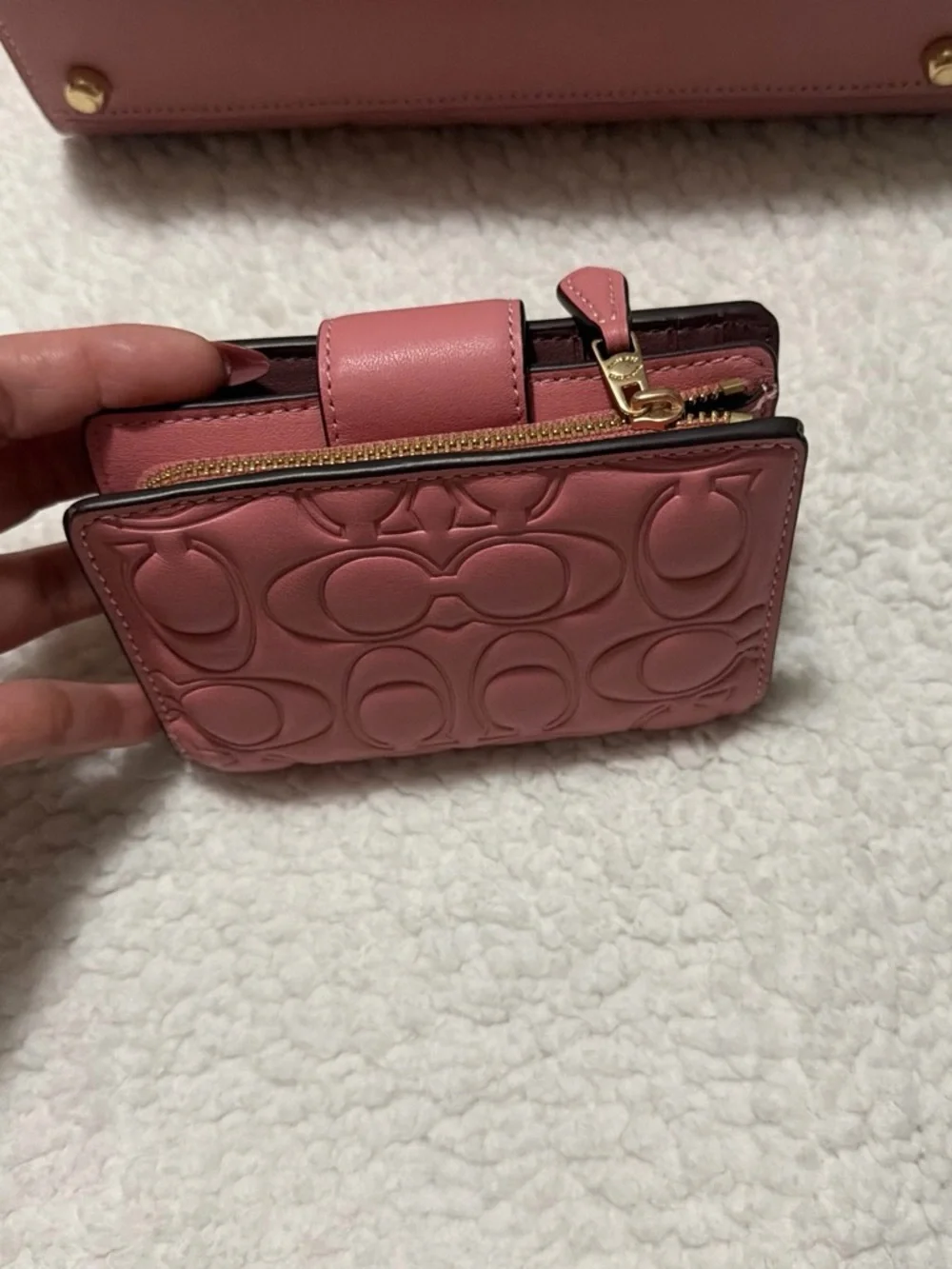 Coach Pink Embossed Leather Satchel with Matching Wallet